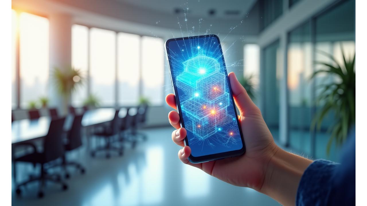 Akıllı telefon kamerasından gerçek dünya üzerine bindirilmiş etkileşimli 3D dijital nesneler gösteren dinamik bir Artırılmış Gerçeklik manzarası