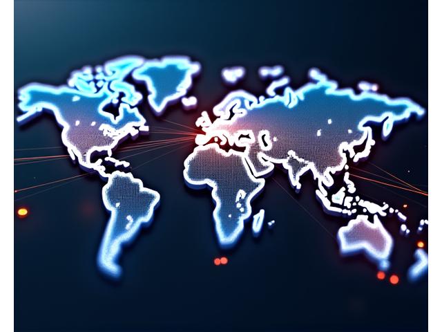 Dünya haritası üzerinde parlayan bağlantı noktaları ve veri akışını gösteren soyut bir network diyagramı.